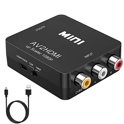 RCA auf HDMI Adapter, 1080P Mini RCA Composite CVBS AV zu HDMI Converter，Video Audio Konverter Adapter für PC/Xbox/PS2/PS3/TV/STB/VHS/DVD/Wii