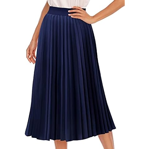 DRESSTELLS Pleated Midi Skirt, Long Pleated Skirts for Women, Womens Pleated Skirt, Skirts for Women Midi Length, Midi Pleated Skirt Navy M Cover