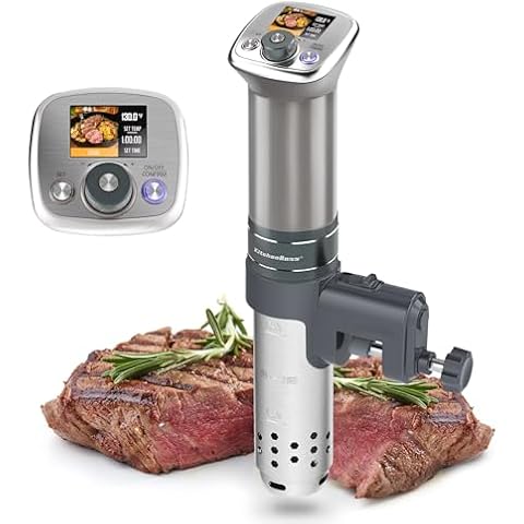 KitchenBoss Sous Vide Cooker Machine: Ultra-Quiet Built-in TFT Recipes IPX7 Waterproof Circulator Cooker Brushless DC Motor 1100 Watts Immersion Circulator Sous Vide Cooking Machine G320, Silver Cover