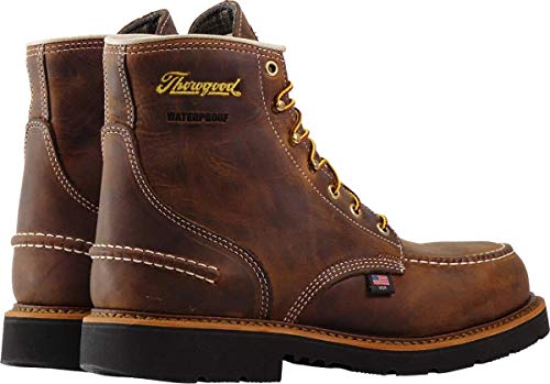 Thorogood 1957 Series 6” Waterproof Steel Toe Work Boots for Men - Full-Grain Leather with Moc Toe, Comfort Insole, and Slip-Resistant Heel Outsole; EH Rated3