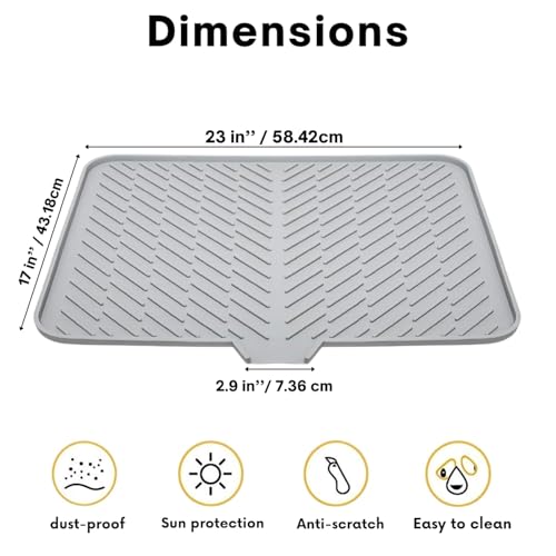 Image of KROYWEN Silicone Dish Drying Mat for Kitchen - Built-in Drain Lip | Hygienic Drying Pad - Sturdy Compact Easy to Clean Tray Protects Surfaces Prevents Water Build Up - 23 X 17 Inches (Grey)