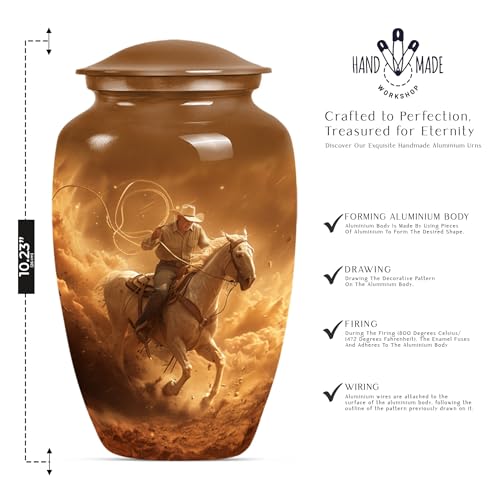 Image of Cowboy Urn - Urns for Ashes - Urns for Ashes Adult Female - Urns for Ashes Adult Male - Urns for Human Ashes Adult Female - Urns for Cremation Ashes (10 inch Pack of 1)