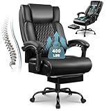 Big and Tall Office Chair with Foot Rest 400lbs, Heavy Duty Executive Leather Office Chair for Heavy People, Comfy High Back Ergonomic Office Desk Chair with Footrest and Lumbar Support, Black