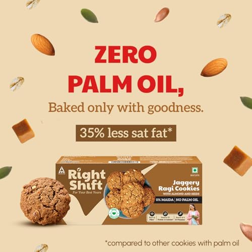 Image of Right Shift Jaggery Ragi Cookies, 3x100g | No Palm Oil, No Maida, No Refined Sugar | High Fibre Digestive, Protein and Calcium Biscuits | Guilt Free Snacks for Adults (Pack of 3)