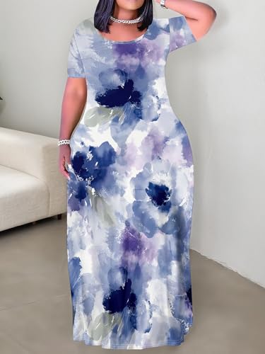 Image of Plus Size Maxi Dresses for Curvy Women T-Shirt Summer Sun Dresses Loose Fit