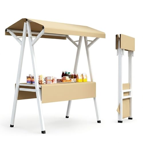 Chariot de vente ambulante pliable 100cm rose et jaune avec comptoir