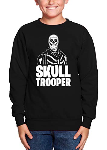 Haase Unlimited Skull Trooper - Video Game Just Build Youth Fleece Crewneck Sweater (Black, Medium)