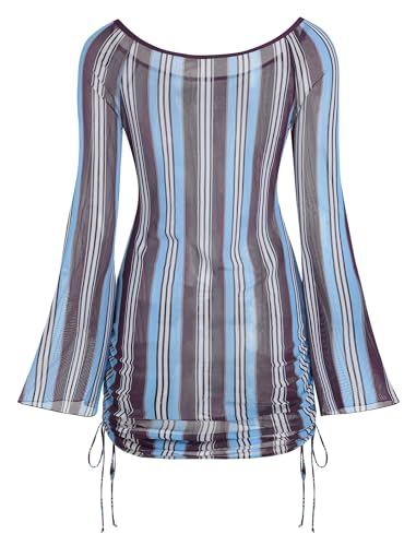 Image of ZAFUL Womens Swimsuit Cover Up Dress Off Shoulder Hollow Coverup Bathing Suit Mesh Swim Beach Dress