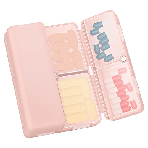 Simpolor 7 Day Pill Box Organiser, Medicine Storage Box, [Folding Design][Large Capacity] Pill Boxes Portable Pill Dispenser for Vitamins, Cod Liver Oil, Supplements, Medication - Pink