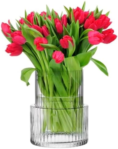 Krosno Chiaro Rigato Vaso Fiori in Vetro 20 cm - Cristallo Vaso Trasparente per Fiori e Bou...