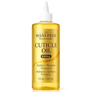 Professional Cuticle Oil Refill/Bulk Pack with special nozzle for easy refilling – 7 Fl Oz. Enriched with Jojoba Oil, Vitamin E & Sweet Almond Oil. Manicurist’s Choice for Nourished Nails & Cuticles