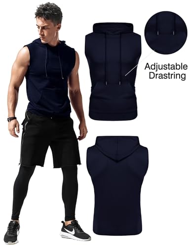Image of Babioboa Men's Workout Hooded Tank Tops Sleeveless Gym Hoodies Bodybuilding Muscle Cut Off T-Shirts