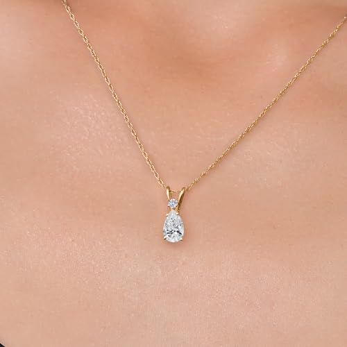 Gem Stone King 14K Yellow Gold Lab Grown Diamond Teardrop Pendant Necklace for Women | 0.75 Cttw | Pear Shape 8X5MM and Round 1.7MM | DEF Color | VVS-VS Clarity | With 18 Inch Chain3