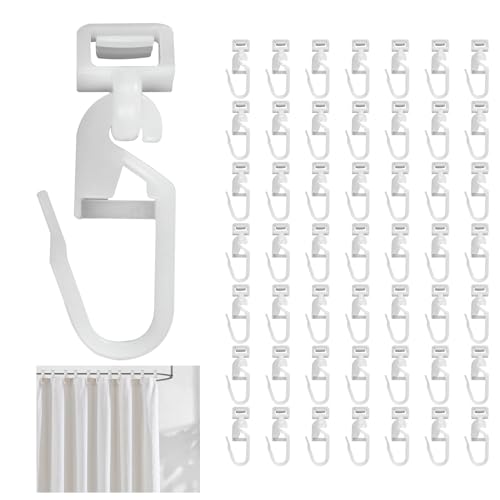 50Pcs Curtain Hanging Hooks for Caravan, 34mm White Plastic Curtain Track Gliders Replacement Smooth PVC Pulley Easy to Install Bathroom Gliders Camper Van Motorhome Window Door Rails