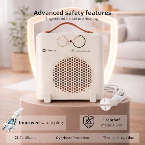 Miniatura 6 de M Mimotec - Calefactor Eléctrico White Broken Compact 2000w, Bajo Consumo 1000 2000w, Bajo Ruido 53 Db, Protección Sobrecalentamiento, Ip20, Para Hogar Hasta 20 M