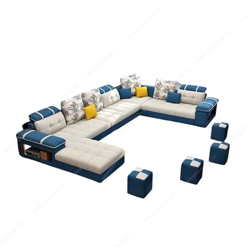 Image of Torque Bristol 12 Seater Sofa Set for Living Room (Teal) | Interchangeable U Shape Sectional Sofa | Solid Wood Frame & High-Density Supersoft Foam | Includes Puffy & Stool | Modern Home Furniture