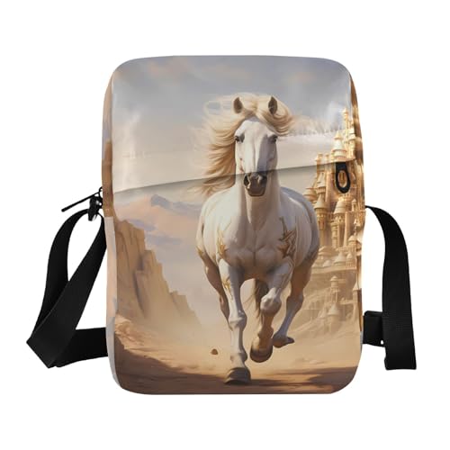messenger bag crossbody mens shoulder bag Shoulder Handbags Adjustable Strap for School School- Horse White