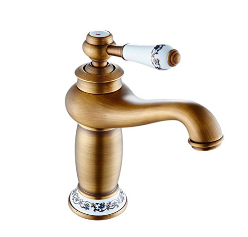 Robinet mitigeur de lavabo en cuivre brossé et laiton antique rétro - 4