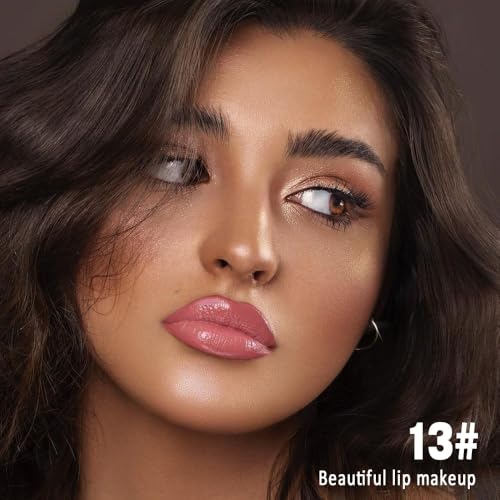 Image of evpct Rose Mauve Nude Shiny Longwear No-Budge Liquid Lip Color Lipstick Makeup, Highly Pigmented Color Instant Shine, Waterproof Long Lasting Lipstick for Women, Lip Stain Gloss Lip Liner Brush, 13#