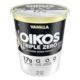 Oikos Triple Zero Vanilla Nonfat Greek Yogurt Tub, 0% Fat, 0g Added Sugar and 0 Artificial Sweeteners, Just Delicious High Protein Yogurt, 32 OZ