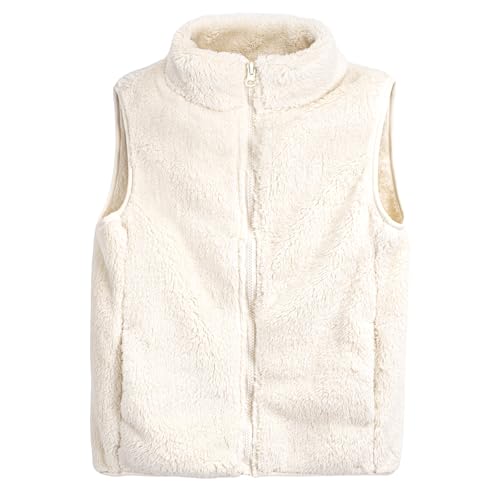Fleeceweste Kinder, Ärmellose Teddy Fleece Weste, Winter Warm Teddyfleece Jacke Kinder, Fellweste Plüschweste Übergangsjacke für Mädchen Jungen (DE/NL/SE/PL, Numerisch, 130, Regular, Cremeweiß)
