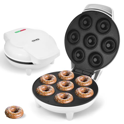 DSP Mini Donut Maker - Non-Stick, Cool Touch Electric Doughnut Machine for Mini Donuts - Perfect for Breakfast, Snacks & Desserts (White, 7 Donuts)
