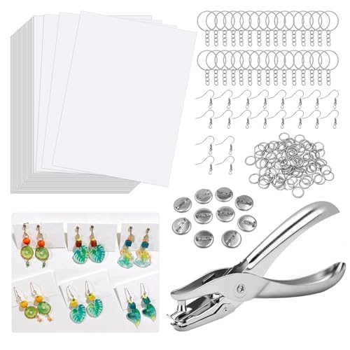 lompyeu 181 Stück Schrumpffolie Set,Schrumpffolie zum Basteln mit 20 Blank Schrumpffolie,Locher, Ohrhaken, Broschen und Schlüsselanhänger,Schrumpffolien Set für Kinder, DIY Handwerk Dekorationen