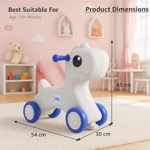 Image of Amazon Brand - Jam & Honey Baby Pony Push Ride-On | for Kids 1-4 Years Old | Non-Toxic | Durable and Safe | Upto 20kgs Weight | Blue & Grey