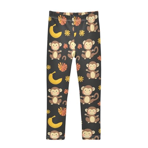 Lovely Monkey Banana Leaf Girls Casual Leggings for Kids Printed Long Pant Bottoms Stretch and Soft