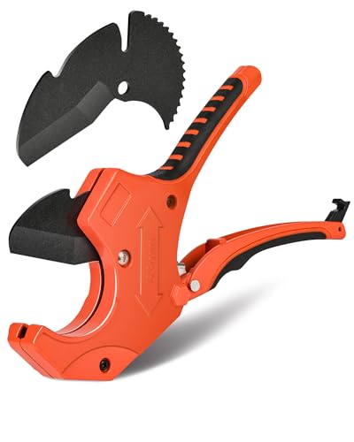 PVC Pipe Cutter, Allmake Ratcheting PVC Pipe Cutters 2 1/2 Inch with Replacement Blade, Heavy Duty Plumbing Tools for Cutting Plastic PVC CPVC PP PEX PPR PE Pipe Hose Tube Exhaust Pipe