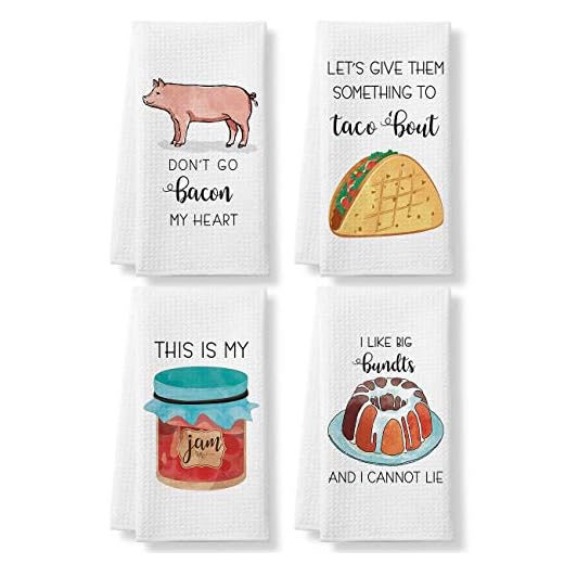 KLL Funny Kitchen Towels - Funny Dish Towels Set of 4- Housewarming Gifts - Kitchen Decor, Gifts for Mom, Hostess Gifts, Wedding Shower Gifts - Waffle Towel