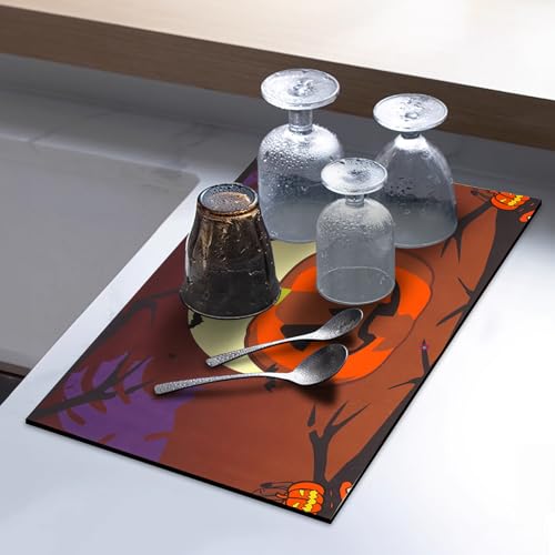 Hndnrxue Happy Halloween Pumpkin Fall Dish Drying Mat 18 X 24 For Kitchen Counter Trick Or Treat Spooky Ghost Reversible Dishes Draining Door Mat Indoor Outdoor Home Front Porch Rugs Witches thumb #6