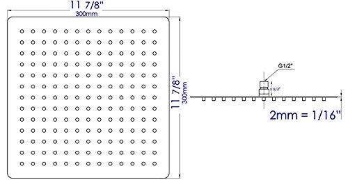 Alfi Brand Rain12S 12-Inch Solid Square Ultra Thin Rain Shower Head, Brushed Stainless Steel #TOP7
