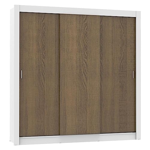 Image of Madesa 3 Sliding Doors Wardrobe Ample Storage Wooden Almirah 170 Cm with Shelves and Hanging Units for Bedroom - White /Brown