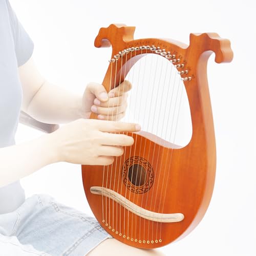 16-String Lyre Harp Solid Wood Musical Instrument with Tuning Wrench Strings Pick Kit for Beginners...