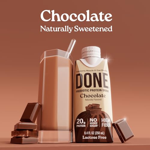Image of Done Prebiotic Protein Shake, Chocolate, 20g Protein, 8.4oz, 8 Pack | 20g Whey Protein, High Fiber, Prebiotic, Lactose & Gluten Free, No Added Sugar, Ready-to-Drink Shake, 8-Pack