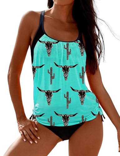 SHESHOW Tankini Swimsuits for Women 2025 Cowgirl Style Modest Bathing Suits Loose Fit Two-Piece Tankini Set M