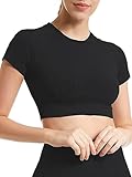 Zoemeful Seamless Workout Shirts for Women Short Sleeve Sports Tees Breathable Gym Athletic Tops Black M