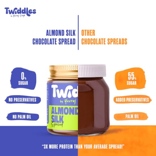 Image of Twiddles Almond Silk Chocolate Spread,100g (Creamy) - 70% Almonds + Cashews & Seeds |17g Protein | No Refined Sugar | No Palm Oil or Preservatives | Gluten-Free | Healthiest Chocolate Spread | Waffles & Pancakes