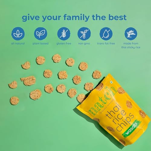Image of natch Thai Sticky Rice Chips,Healthy Snacks for Adults & Kids 100% Natural,Vegan & Gluten Free,Low Calorie Crackers Crisps,25G each (Pack of 12)