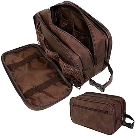 PAVILIA Toiletry Bag for Men, Travel Toiletries Bag | Water-resistant Dopp Kit, PU Leather Shaving Pouch Organizer for Accessories, Cosmetic, Hygiene, Grooming Essentials (Dark Brown) Cover