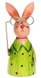Zaunhocker grüner Hase mit Brille Dekofigur aus Blech 23 cm Figur Metall Garten Deko Garten Balkon Osterhase Ostern Pfostenhocker
