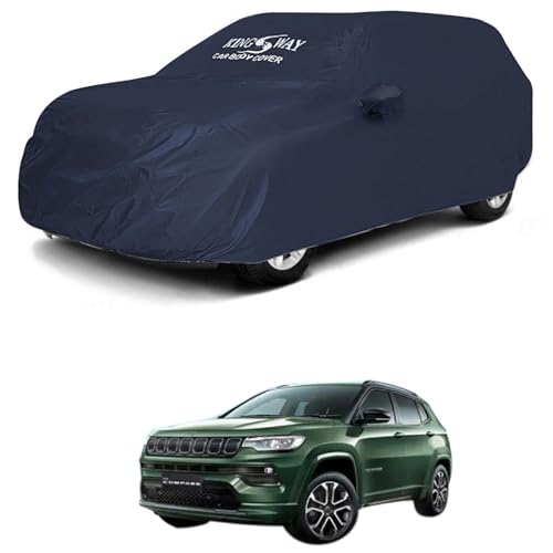 Image of KINGSWAY Accessories Waterproof Car Cover Only Compatible with Jeep Compass Year 2021 Onwards, Mirror Pockets, Bird Poop, All Weather, Scratch and UV Protection Car Body Cover, Grey