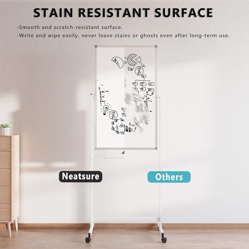 Image of Large Rolling Whiteboard on Wheels, 40 inch x 24 inch Double-Sided Mobile White Board with Stand, Portable Standing Magnetic Dry Erase Board Easel for Home Office Classroom School, Silver