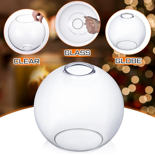 Image of Glooglitter 2 Pack Fixture Replacement Globe Shade 8 Inch Diameter E26 Base 1-5 /8 Inch Fitter Round Glass Globe Lampshade Cover for Pendant Wall Sconce Chandelier Vanity Light (Clear)