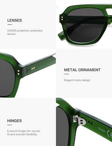 Image of SOJOS Retro Thick Polarized Aviator Sunglasses for Women Men, Large Trendy Bold Square Pilot Shades SJ2385