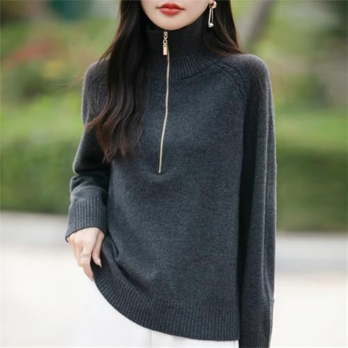 Women’S Half Zip Turtleneck Pullover Sweater in A Fine Wool Blend Long Sleeve Loose Fit Elegant Knit Top3