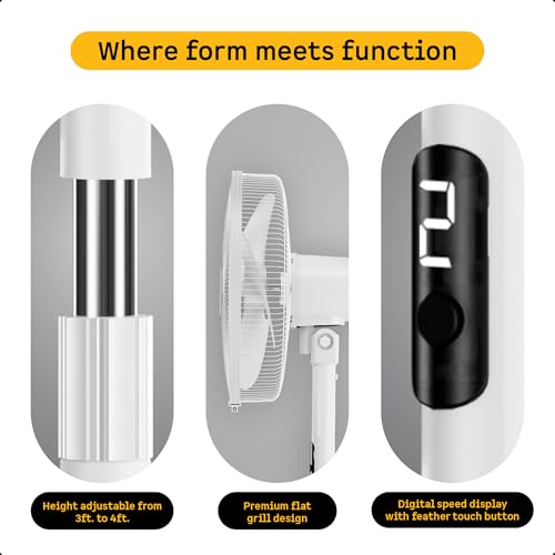 Image of atomberg SilenceAire Hi-Speed | | 400mm BLDC Pedestal Fan | 5-star rated | Home & Office | Silent Stand Fan | 60W | Remote | Height Adjustable | 2 Years Warranty (Snow White)