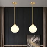 2 Pack Gold Globe Pendant Lights, Mid Century Gold Pendant Light Fixtures, Globe...
