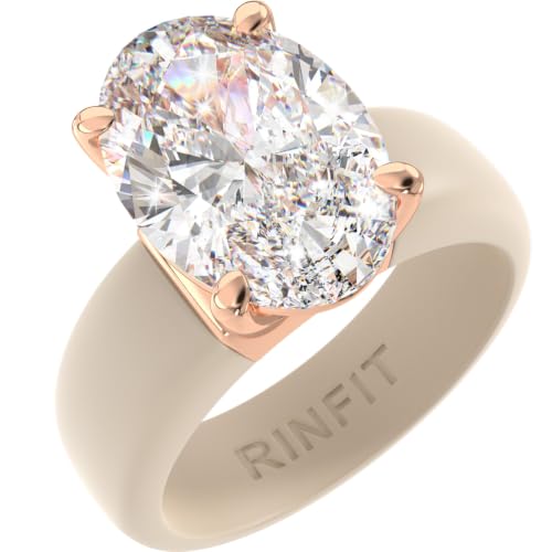 Rinfit Silicone Ring with Stone, Oval Cut CZ - Nude/RG, Size 8